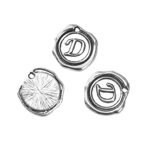 Immagine di Lega di Zinco Sigillo Di Cera Charms Irregolare Argento Antico Lettera " D " 18mm x 18mm , 10 Pz