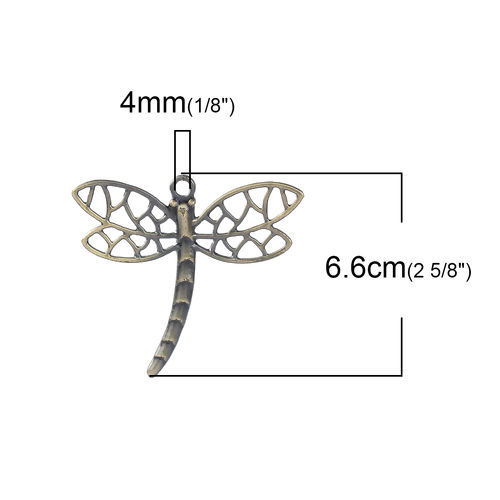 Picture of Zinc Based Alloy Pendants Dragonfly Animal Antique Bronze Hollow 66mm(2 5/8") x 59mm(2 3/8"), 1 Piece