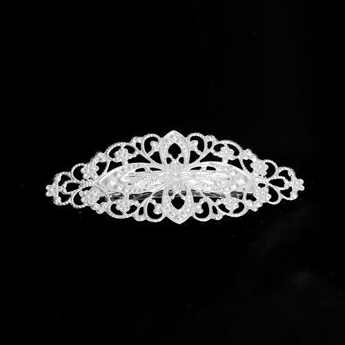 Picture of Hair Clips Findings Leaf Silver Plated Filigree 8cm x 3.5cm, 2 PCs