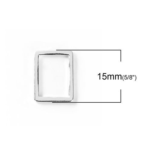 Picture of Zinc Based Alloy Connectors Rectangle Silver Plated Hollow 15mm x 11mm, 30 PCs