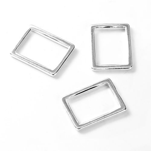 Picture of Zinc Based Alloy Connectors Rectangle Silver Plated Hollow 15mm x 11mm, 30 PCs