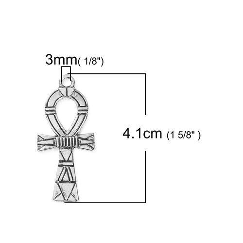 Picture of Zinc Based Alloy Pendants Ankh Egyptian Cross Antique Silver Color 41mm(1 5/8") x 19mm( 6/8"), 10 PCs