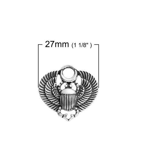 Picture of Ocean Jewelry Zinc Based Alloy Charms Scarab Antique Silver Color 27mm(1 1/8") x 26mm(1"), 10 PCs