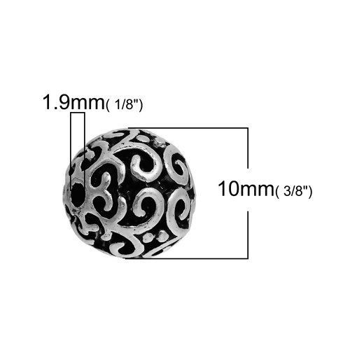 Picture of Zinc Based Alloy Spacer Beads Round Antique Silver Color Filigree About 10mm Dia, Hole: Approx 1.9mm, 10 PCs