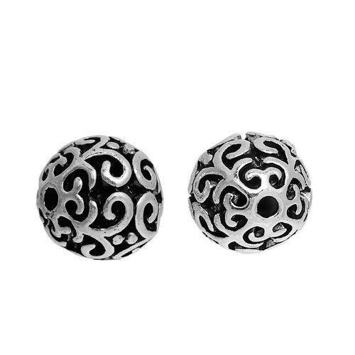 Picture of Zinc Based Alloy Spacer Beads Round Antique Silver Color Filigree About 10mm Dia, Hole: Approx 1.9mm, 10 PCs