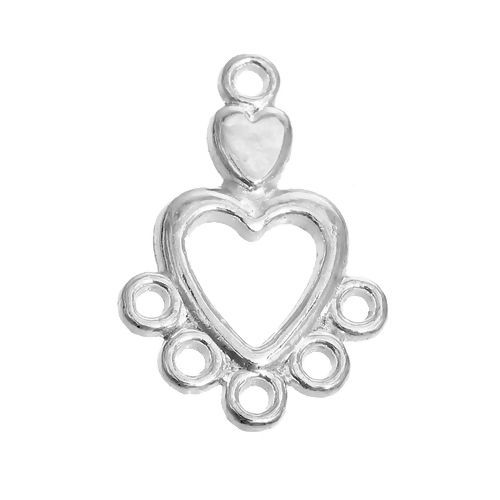 Immagine di Lega di Zinco Connettore Accessori Cuore Argento Placcato Filigrana 19mm x 13mm, 100 Pz