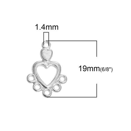 Immagine di Lega di Zinco Connettore Accessori Cuore Argento Placcato Filigrana 19mm x 13mm, 100 Pz