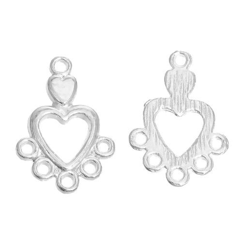 Immagine di Lega di Zinco Connettore Accessori Cuore Argento Placcato Filigrana 19mm x 13mm, 100 Pz