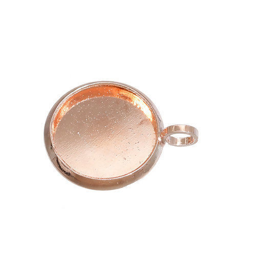 Picture of Brass Charms Round Rose Gold Cabochon Settings (Fits 10mm Dia.) 15mm( 5/8") x 12mm( 4/8"), 10 PCs                                                                                                                                                             