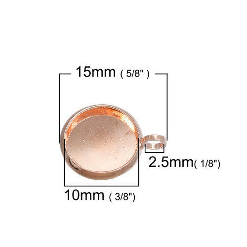 Picture of Brass Charms Round Rose Gold Cabochon Settings (Fits 10mm Dia.) 15mm( 5/8") x 12mm( 4/8"), 10 PCs                                                                                                                                                             