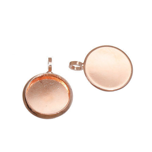 Picture of Brass Charms Round Rose Gold Cabochon Settings (Fits 10mm Dia.) 15mm( 5/8") x 12mm( 4/8"), 10 PCs                                                                                                                                                             