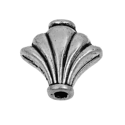 Picture of Zinc Based Alloy Spacer Beads Fan-shaped Antique Silver Color 9mm x 10mm, Hole: Approx 1.5mm, 50 PCs