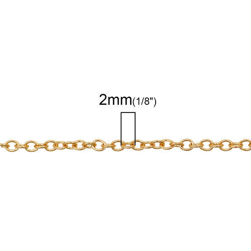 Picture of Stainless Steel Link Cable Chain Findings Gold Plated 2x1.6mm( 1/8" x 1/8"), 1 M