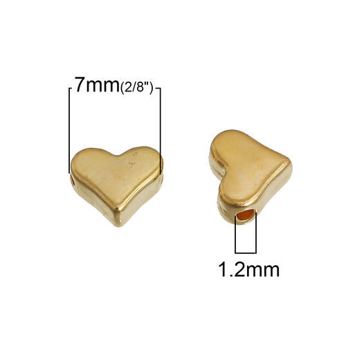 Bild von Zinklegierung Perlen Herz Vergoldet ca. 7mm x 6mm, Loch:ca. 1.2mm, 200 Stück