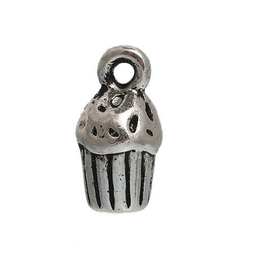 Picture of Zinc Based Alloy 3D Charms Cake Antique Silver Color 14mm( 4/8") x 7mm( 2/8"), 10 PCs