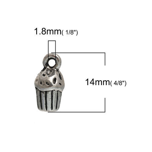 Picture of Zinc Based Alloy 3D Charms Cake Antique Silver Color 14mm( 4/8") x 7mm( 2/8"), 10 PCs