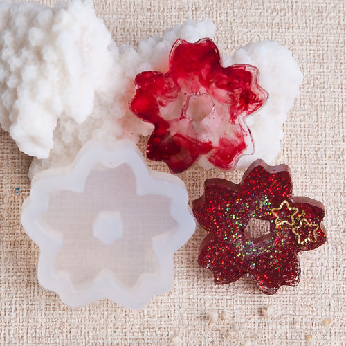Picture of Silicone Resin Mold For Jewelry Making Sakura Flower White 32mm(1 2/8") x 31mm(1 2/8"), 1 Piece