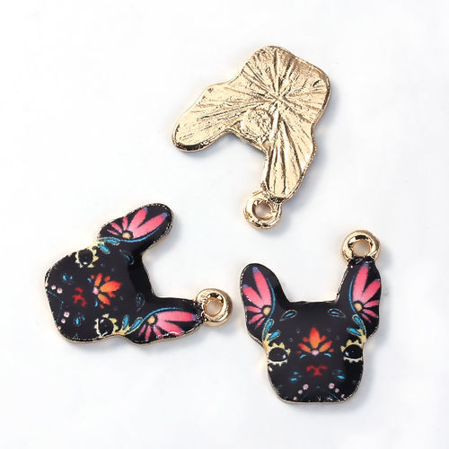 Picture of Zinc Based Alloy Charms Dog Animal Light Golden Multicolor 19mm( 6/8") x 15mm( 5/8"), 10 PCs