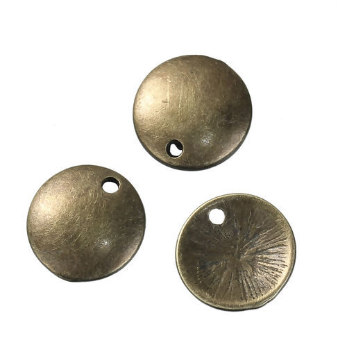 亜鉛合金 スタンピング用ブランク タグ チャーム 円形 銅古美 12mm直径、 20 個 の画像