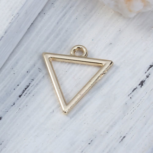 Picture of 5 PCs Zinc Based Alloy Geometric Bezel Frame Charms Pendants Gold Plated Triangle 18mm x 16mm