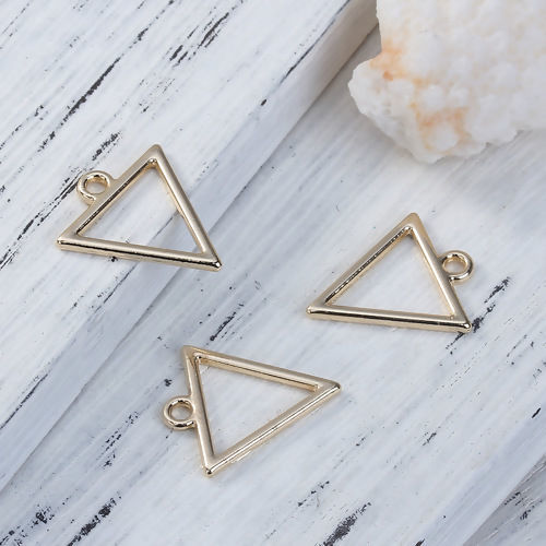 Picture of 5 PCs Zinc Based Alloy Geometric Bezel Frame Charms Pendants Gold Plated Triangle 18mm x 16mm