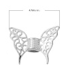 Bild von Zinklegierung Zwischenperlen Spacer Perlen Schmetterling Versilbert Flügel 47mm x 36mm Loch:ca. 3.7mm 3 Stück
