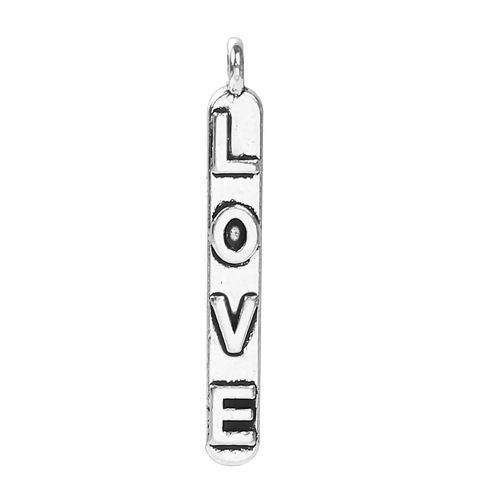 Picture of Zinc Based Alloy Charms Rectangle Antique Silver Color Message " LOVE " 28mm(1 1/8") x 4mm( 1/8"), 50 PCs