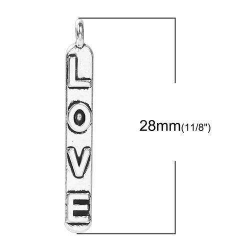 Immagine di Lega di Zinco Charms Rettangolo Argento Antico Lettere " LOVE " 28mm x 4mm , 50 Pz