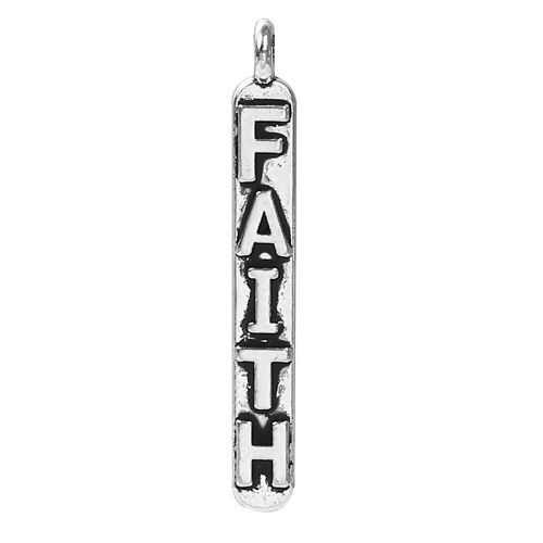Bild von Zinklegierung Charms Rechteck Antiksilber Message " FAITH " 28mm x 4mm, 50 Stück