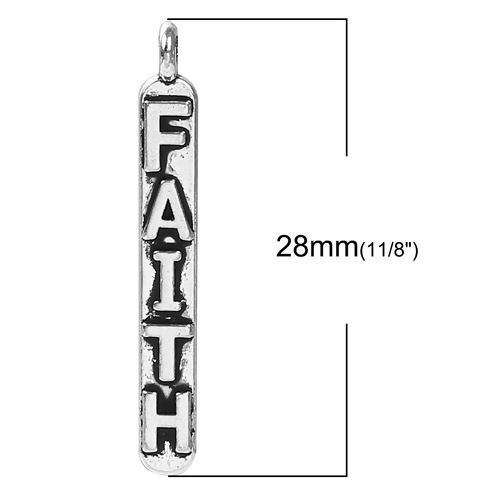 Picture of Zinc Based Alloy Charms Rectangle Antique Silver Color Message " FAITH " 28mm(1 1/8") x 4mm( 1/8"), 50 PCs