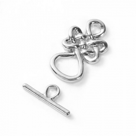 Bild von Zinklegierung Knebelverschluss Keltischer Knoten Versilbert 23mm x14mm 18mm x 17mm, 2 Sets