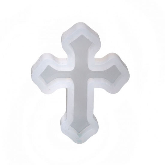 Picture of Silicone Resin Mold For Jewelry Making Cross White 39mm(1 4/8") x 31mm(1 2/8"), 1 Piece