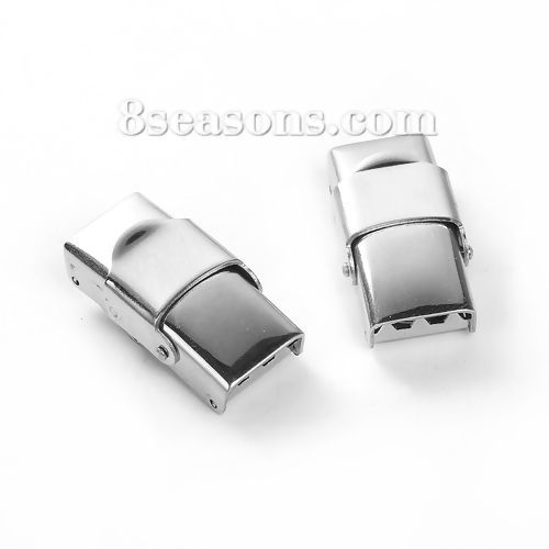 Picture of Stainless Steel Cord Clasps Silver Tone (Fits 10mm x 6mm Cord) 25mm x14mm(1" x 4/8"), 3 PCs