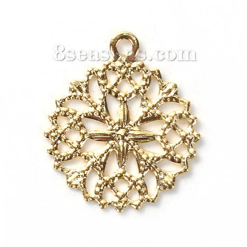 Immagine di Ottone Charms Tondo Oro Placcato Filigrana 15mm x 13mm , 20 Pz
