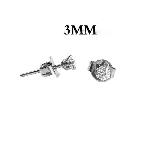 Picture of 304 Stainless Steel & Cubic Zirconia Ear Post Stud Earrings Silver Tone Transparent Clear Round 4mm( 1/8") x 3mm( 1/8"), Post/ Wire Size: (20 gauge), 1 Pair