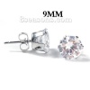 Picture of 304 Stainless Steel & Cubic Zirconia Ear Post Stud Earrings Silver Tone Transparent Clear Round 10mm( 3/8") x 9mm( 3/8"), Post/ Wire Size: (20 gauge), 1 Pair