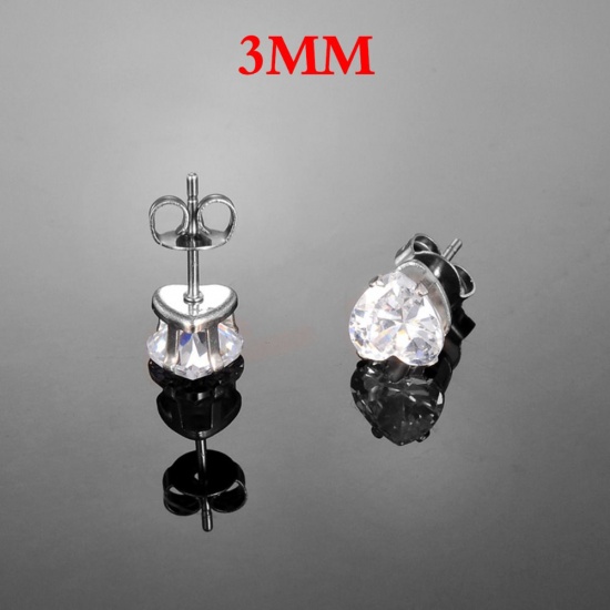 Image de Boucles d'Oreilles Puces en 304 Acier Inoxydable & Zircon Doré Transparent Rond 4mm x 3mm, Epaisseur de Fil: (20 gauge), 1 Paire