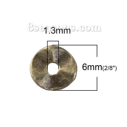 Immagine di Lega di Zinco Separatori Perline Onda Bronzo Antico Circa 6mm Dia, Foro:Circa 1.3mm, 50 Pz