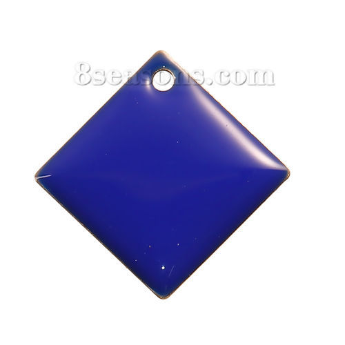 Picture of Brass Enamelled Sequins Charms Rhombus Unplated Royal Blue Enamel 24mm(1") x 24mm(1"), 5 PCs                                                                                                                                                                  