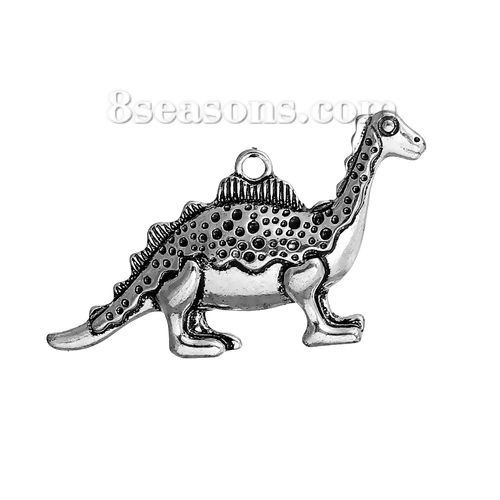 Picture of Zinc Based Alloy Pendants Stegosaurus Animal Antique Silver Color 49mm x 27mm, 3 PCs
