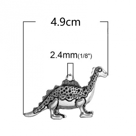 Bild von Zinklegierung Anhänger Stegosaurus Tier Antiksilber 49mm x 27mm, 3 Stück