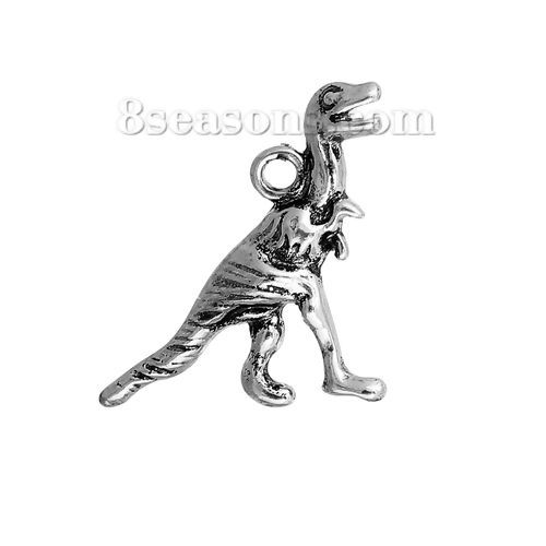 Imagen de Zamak Colgantes Charms Velociraptor Plata Antigua 24mm x 22mm, 5 Unidades