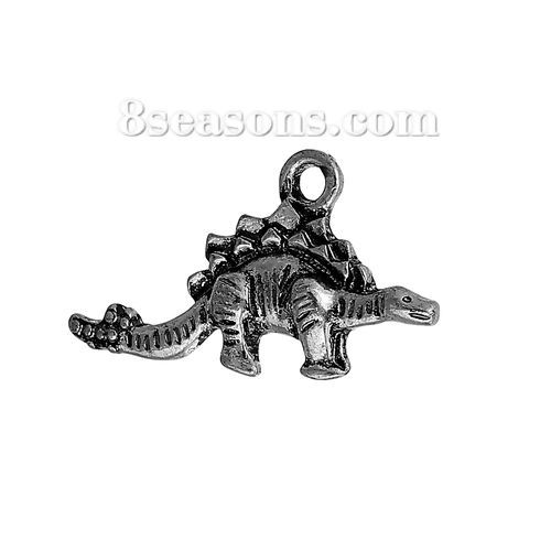Picture of Zinc Based Alloy Charms Stegosaurus Animal Antique Silver Color 26mm(1") x 15mm( 5/8"), 5 PCs