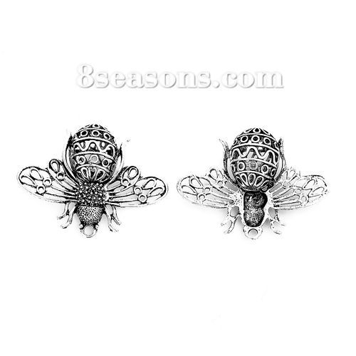 Picture of Zinc Based Alloy Pendants Bee Animal Antique Silver Color Hollow 51mm(2") x 39mm(1 4/8"), 1 Piece