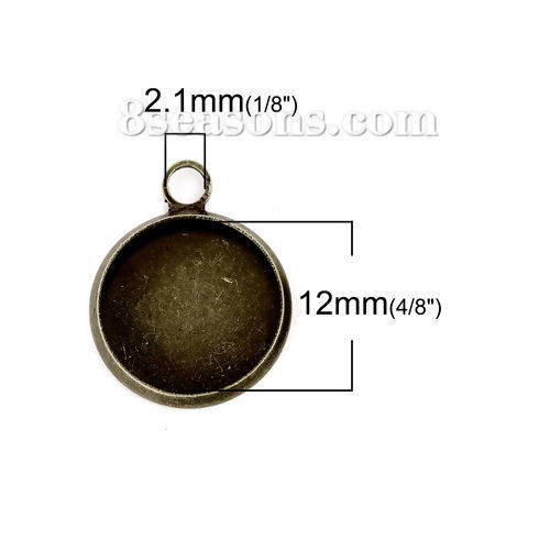 Picture of Brass Charms Round Disc Antique Bronze Cabochon Settings (Fits 12mm Dia.) 18mm( 6/8") x 14mm( 4/8"), 20 PCs