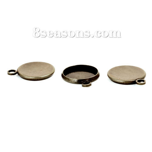 Picture of Brass Charms Round Disc Antique Bronze Cabochon Settings (Fits 12mm Dia.) 18mm( 6/8") x 14mm( 4/8"), 20 PCs