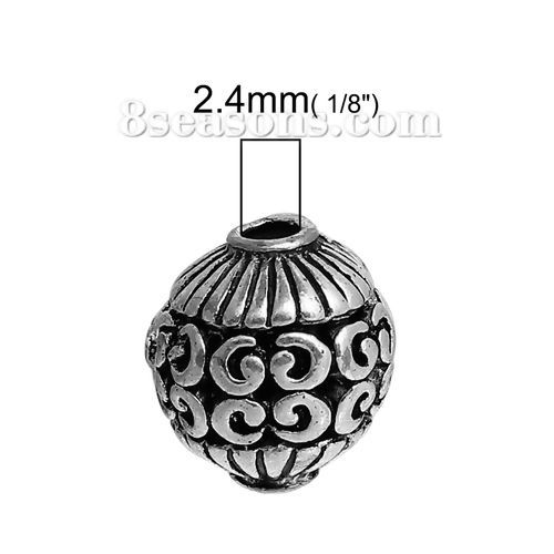 Picture of Zinc Based Alloy Spacer Beads Round Antique Silver Color About 10mm Dia-11mm Dia, Hole: Approx 2.4mm, 5 PCs