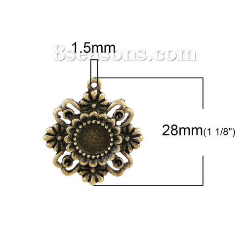 Picture of Zinc Based Alloy Charms Round Antique Bronze Cabochon Settings (Fits 8mm Dia.) 28mm x 25mm, 5 PCs