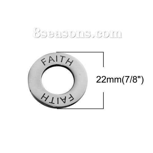 Image de Pendentifs Inspirer en 304 Acier Inoxydable Annulaire Argent Mat Gravé Mots " FAITH " 22mm Dia, 2 Pcs