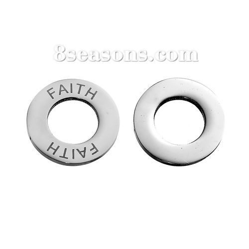 Image de Pendentifs Inspirer en 304 Acier Inoxydable Annulaire Argent Mat Gravé Mots " FAITH " 22mm Dia, 2 Pcs